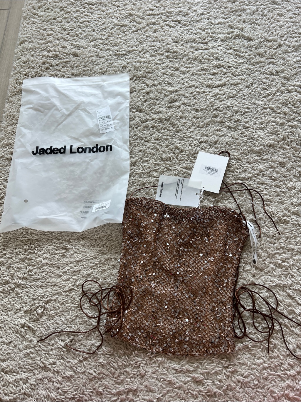 Jaded London Brown Sequin Drawstring Evening Top Size 0 Never Worn